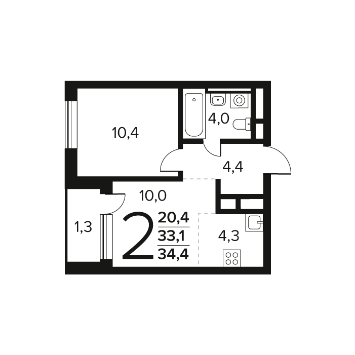 1 ккв 34,4 м²