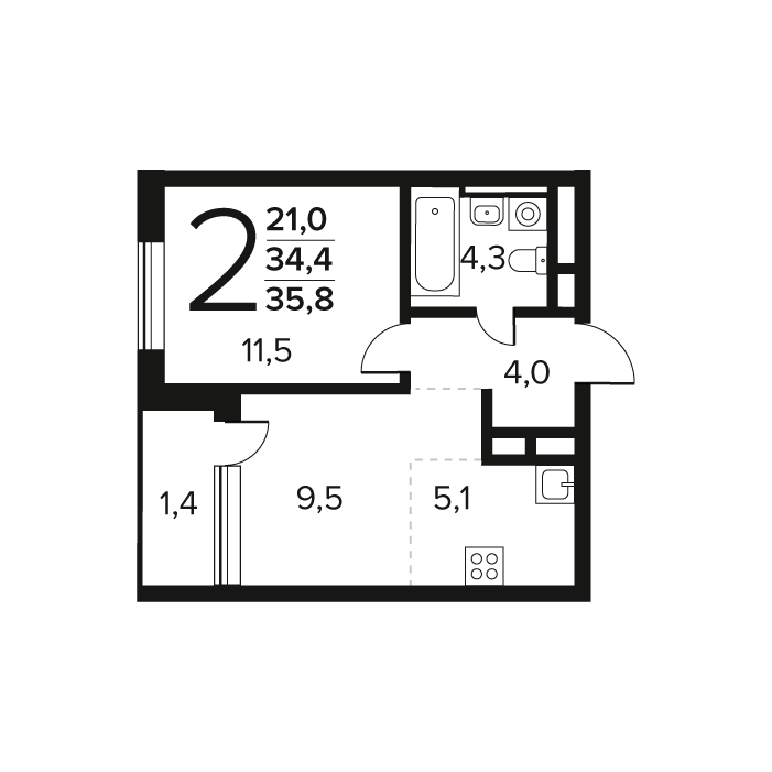 1 ккв 35,8 м²