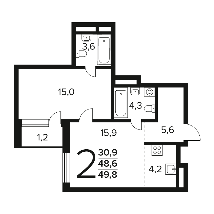 2 ккв (Евро) 49,8 м²