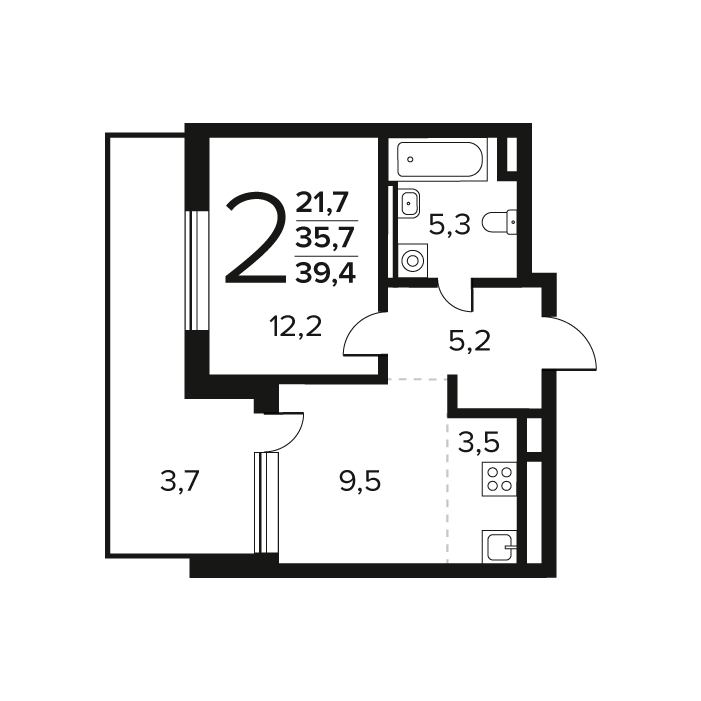 1 ккв 39,4 м²