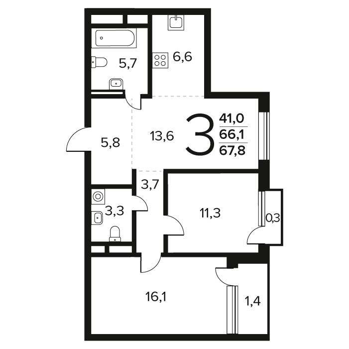 3 ккв (Евро) 67,8 м²