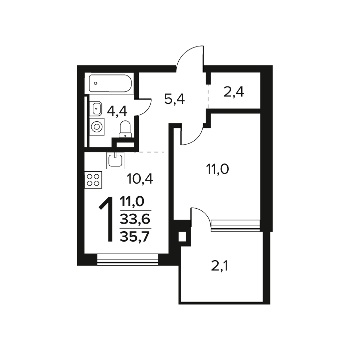 1 ккв 35,7 м²