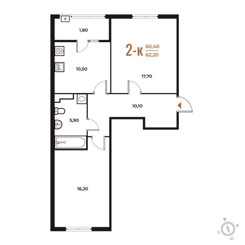 2 ккв 62,2 м²