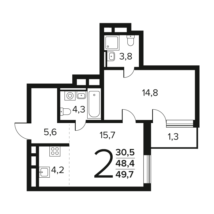 2 ккв (Евро) 49,7 м²