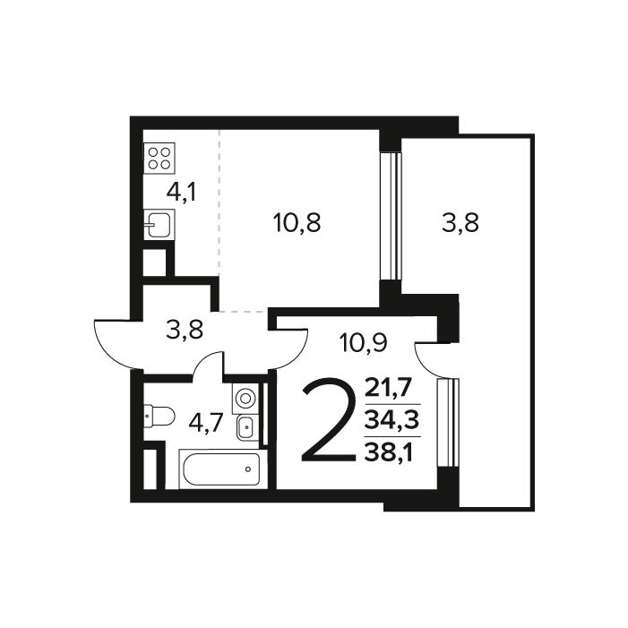 1 ккв 38,1 м²