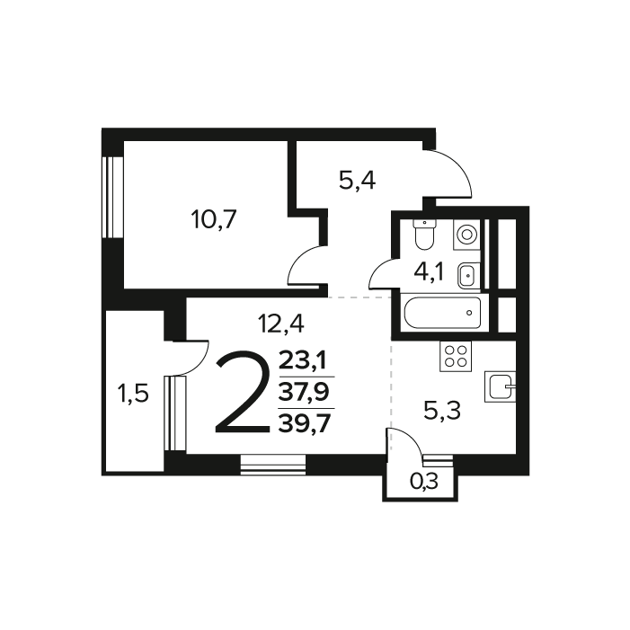 2 ккв (Евро) 39,7 м²