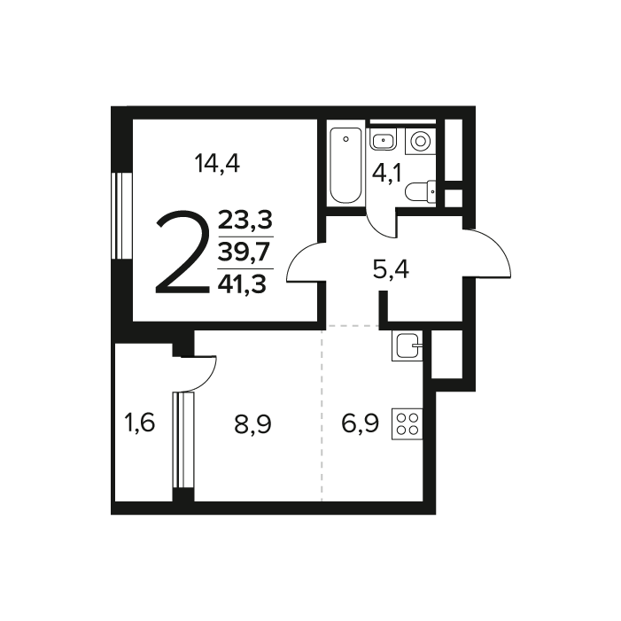 2 ккв (Евро) 41,3 м²