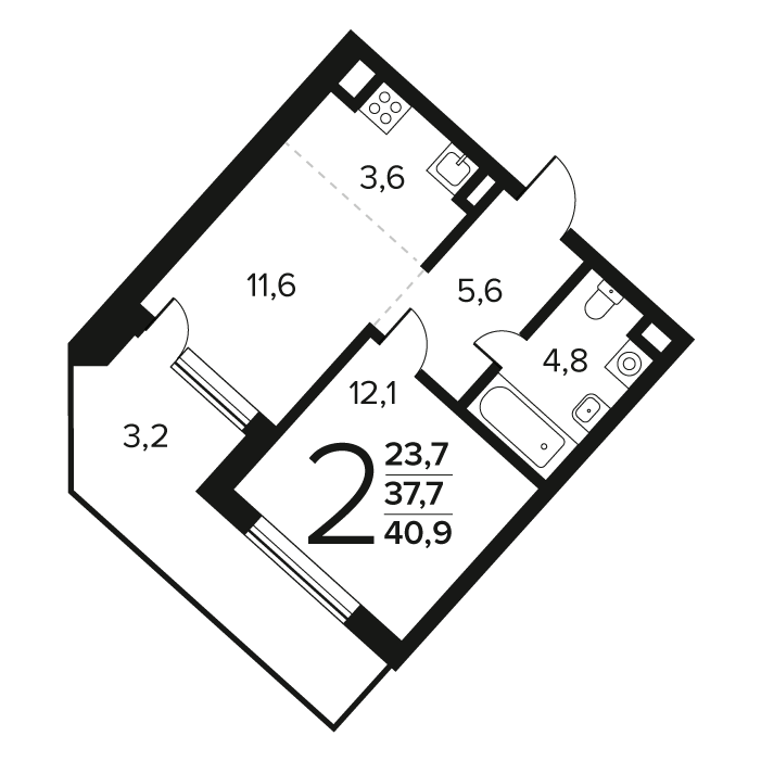 2 ккв (Евро) 40,9 м²