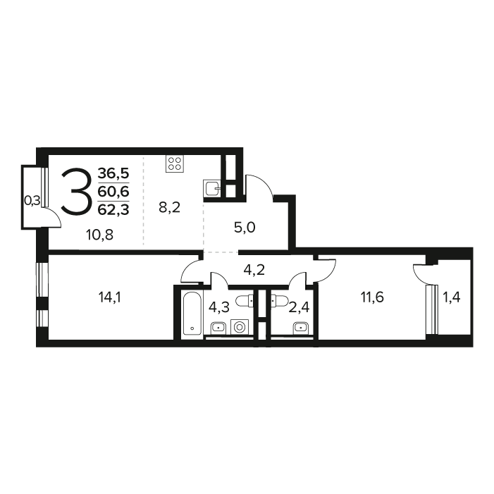 3 ккв (Евро) 62,3 м²
