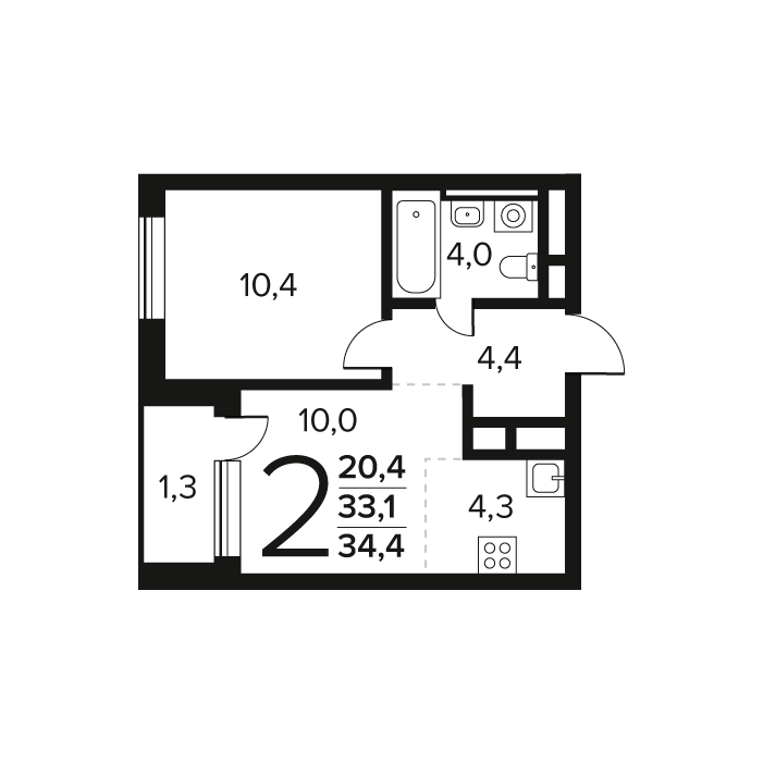 1 ккв 34,4 м²