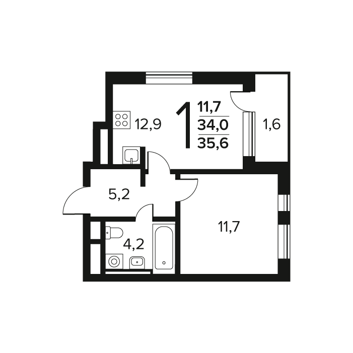 1 ккв 35,6 м²