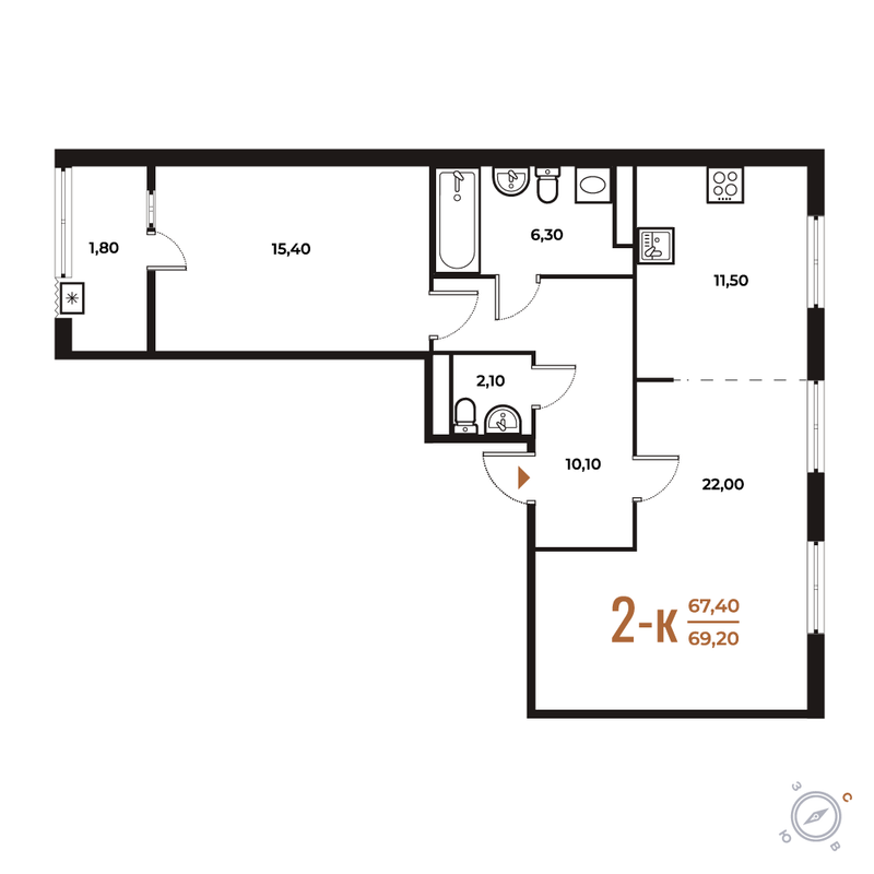 2 ккв (Евро) 69,2 м²