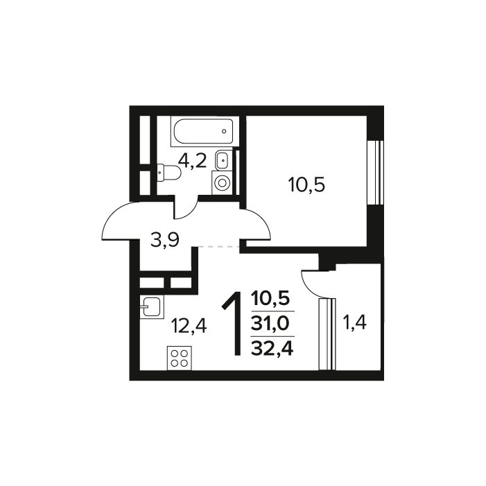 1 ккв 32,4 м²