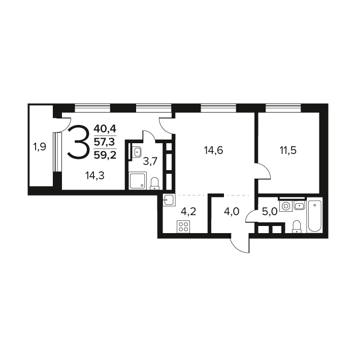 3 ккв (Евро) 59,2 м²