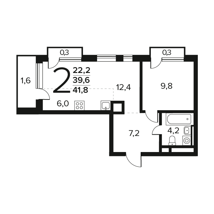 2 ккв (Евро) 41,9 м²