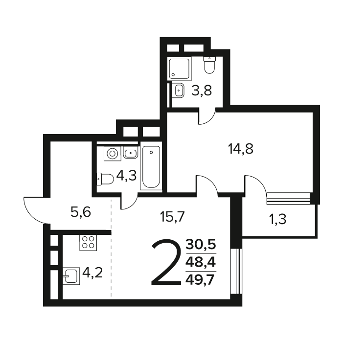 2 ккв (Евро) 49,7 м²