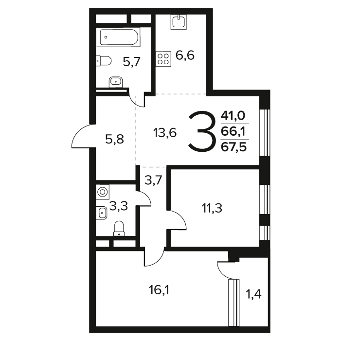 3 ккв (Евро) 67,5 м²