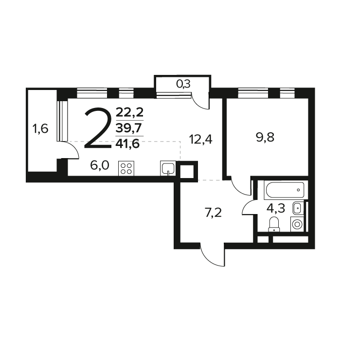 2 ккв (Евро) 41,6 м²