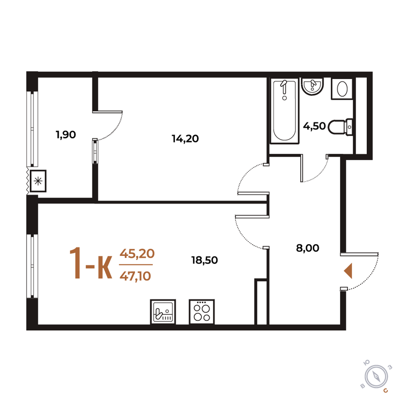 2 ккв (Евро) 47,1 м²