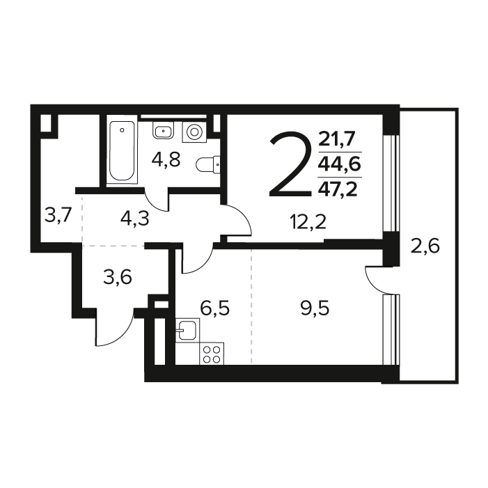 2 ккв (Евро) 47,2 м²