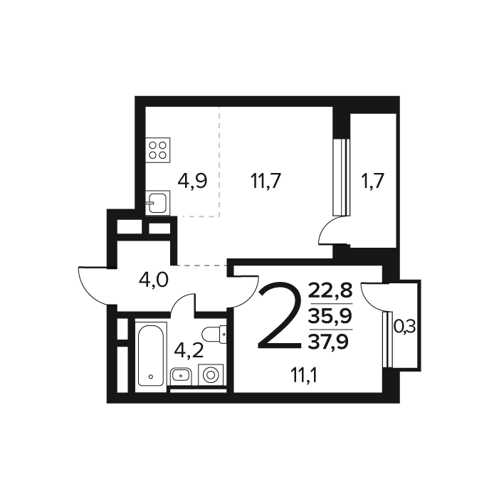2 ккв (Евро) 37,9 м²