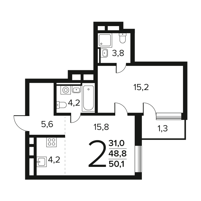 2 ккв (Евро) 50,1 м²