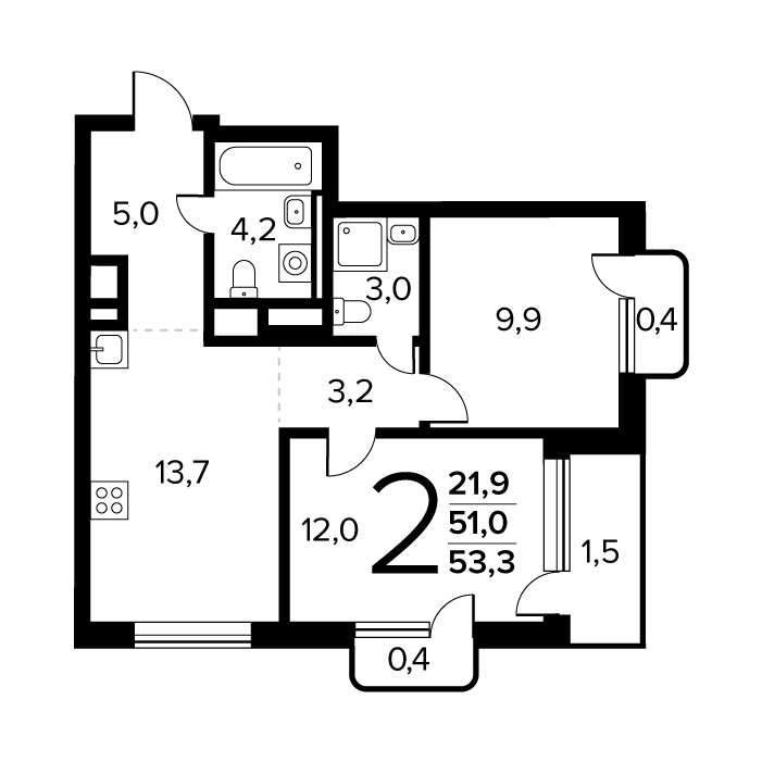 2 ккв 53,3 м²