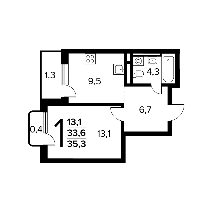 1 ккв 35,3 м²