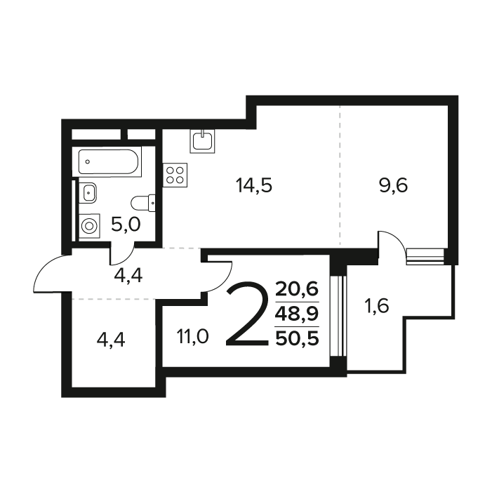 2 ккв (Евро) 50,6 м²