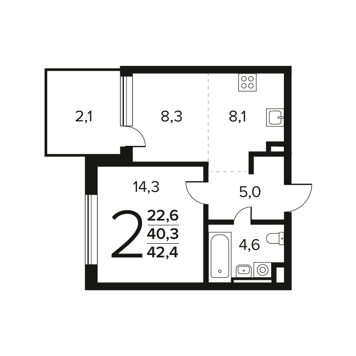 2 ккв (Евро) 42,4 м²