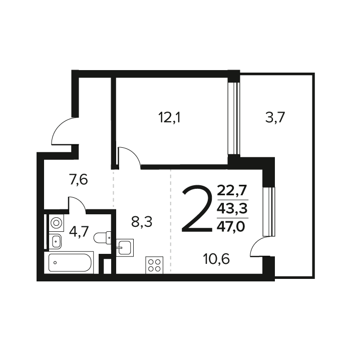 2 ккв (Евро) 47 м²