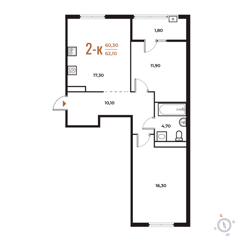 3 ккв (Евро) 62,1 м²
