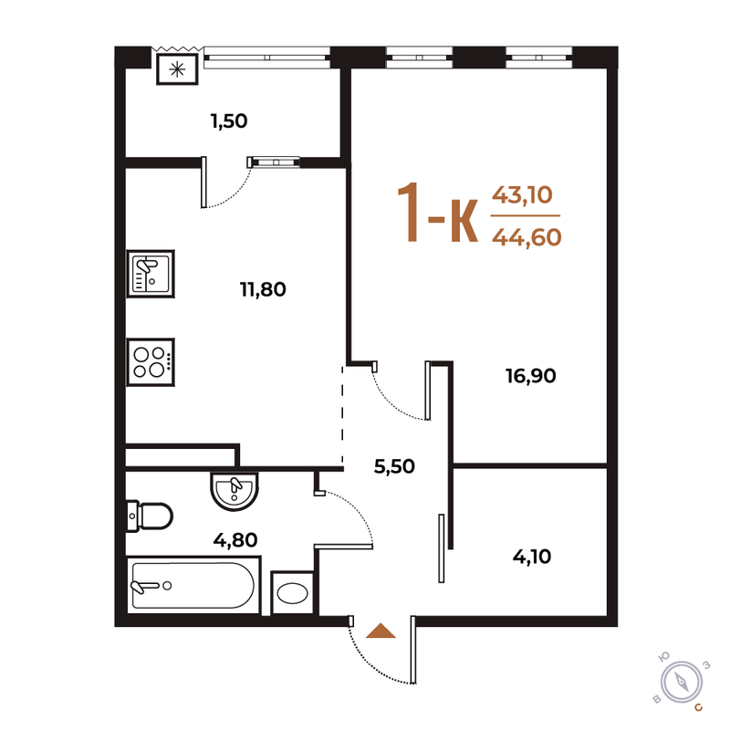 1 ккв 44,6 м²