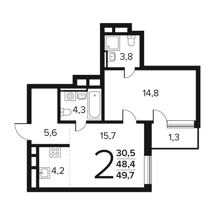 2 ккв (Евро) 49,7 м²