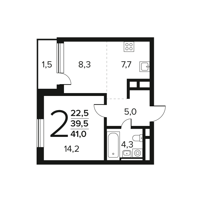 2 ккв (Евро) 41 м²