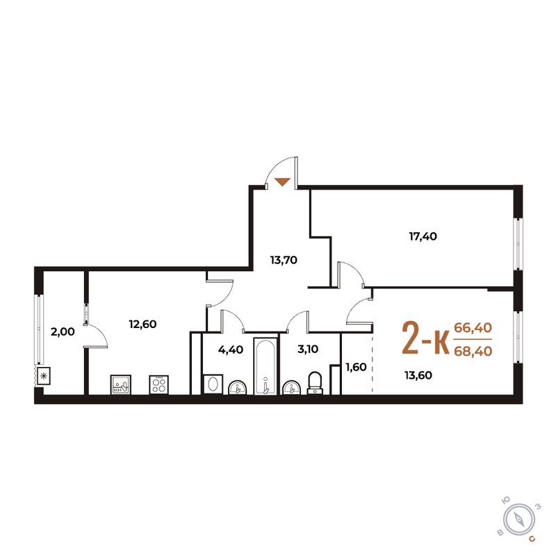 2 ккв 68,4 м²