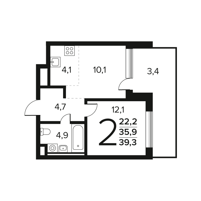 1 ккв 39,3 м²