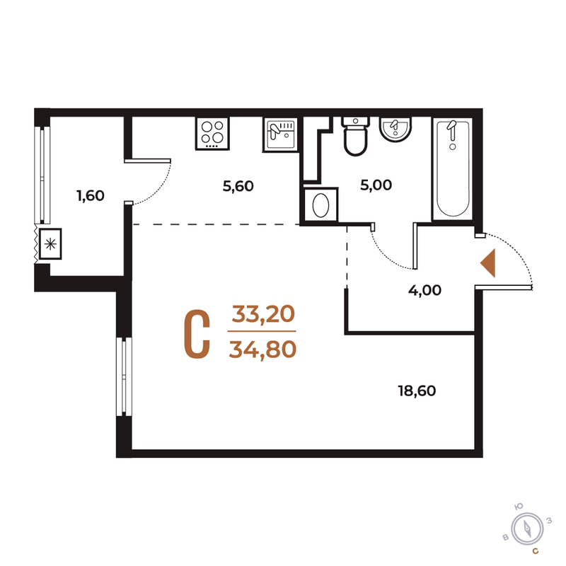 Студия 34,8 м²