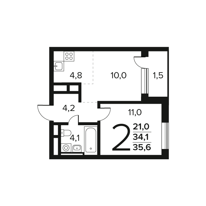 1 ккв 35,6 м²