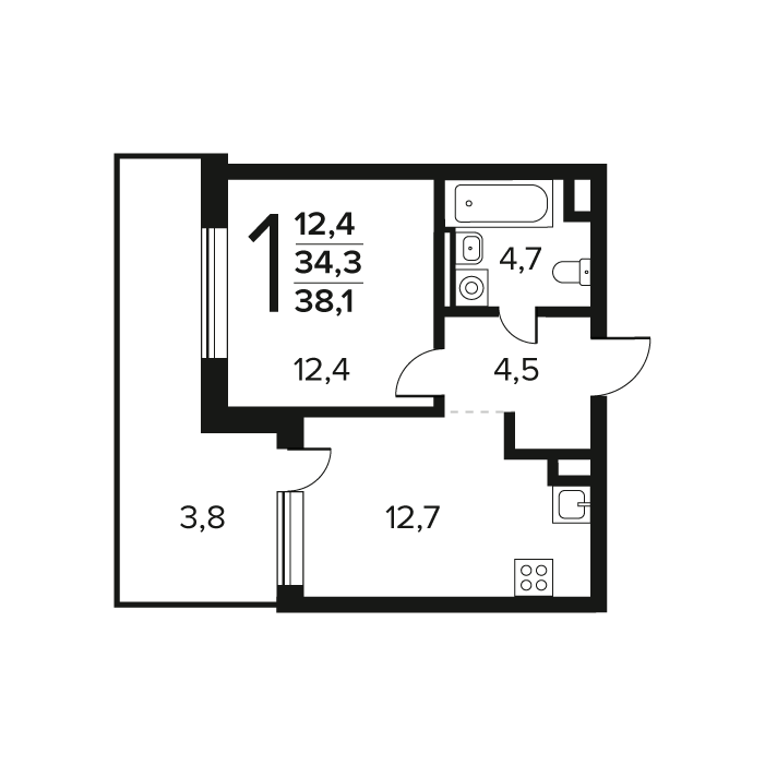 1 ккв 38,1 м²