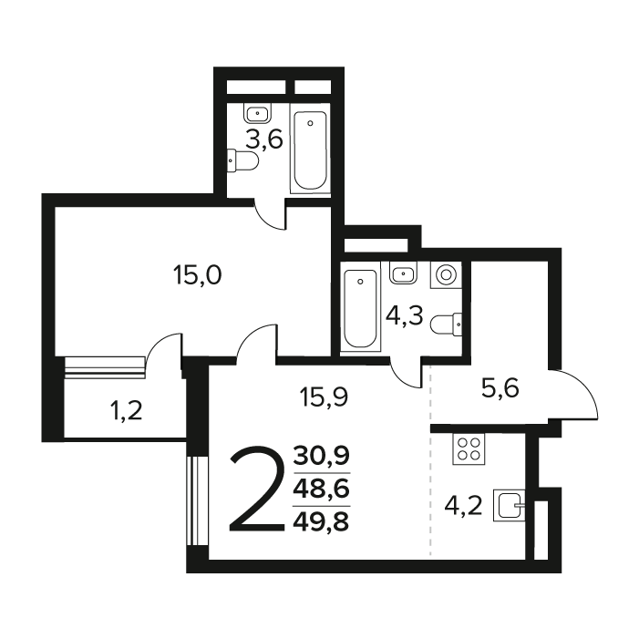 2 ккв (Евро) 49,8 м²