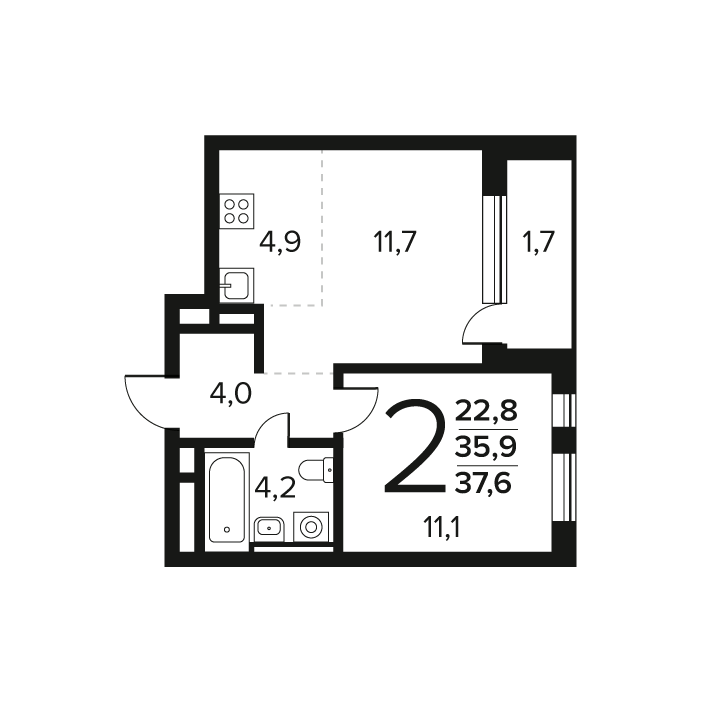 2 ккв (Евро) 37,6 м²