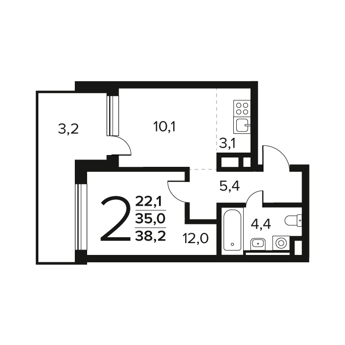 1 ккв 38,2 м²
