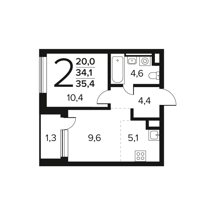 1 ккв 35,4 м²