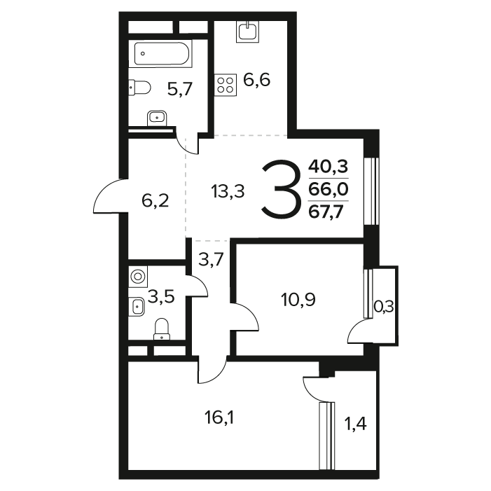 3 ккв (Евро) 67,7 м²