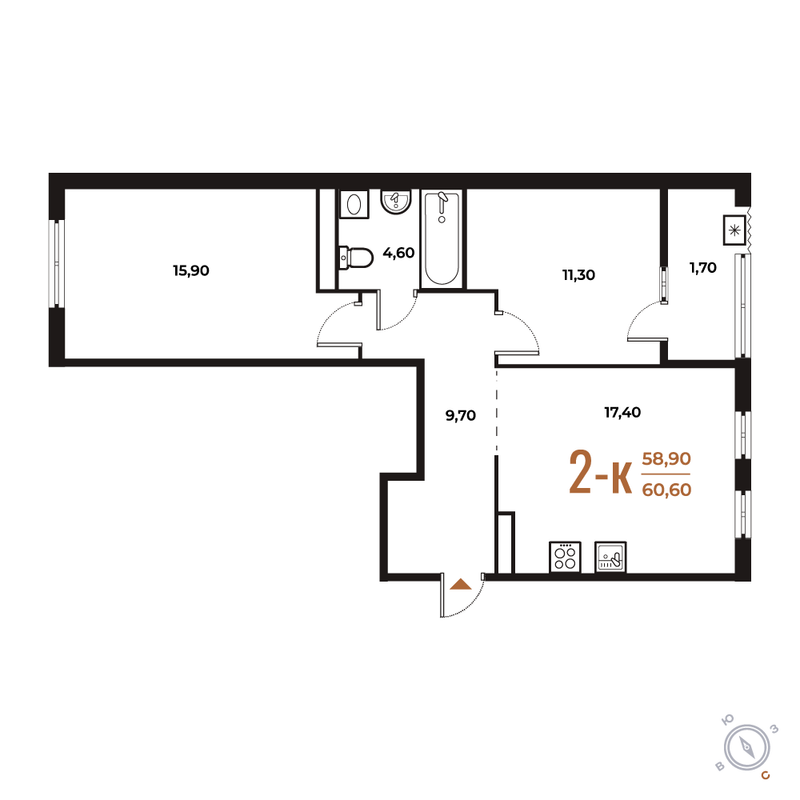 3 ккв (Евро) 60,6 м²