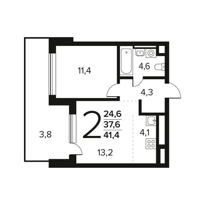 2 ккв (Евро) 41,4 м²