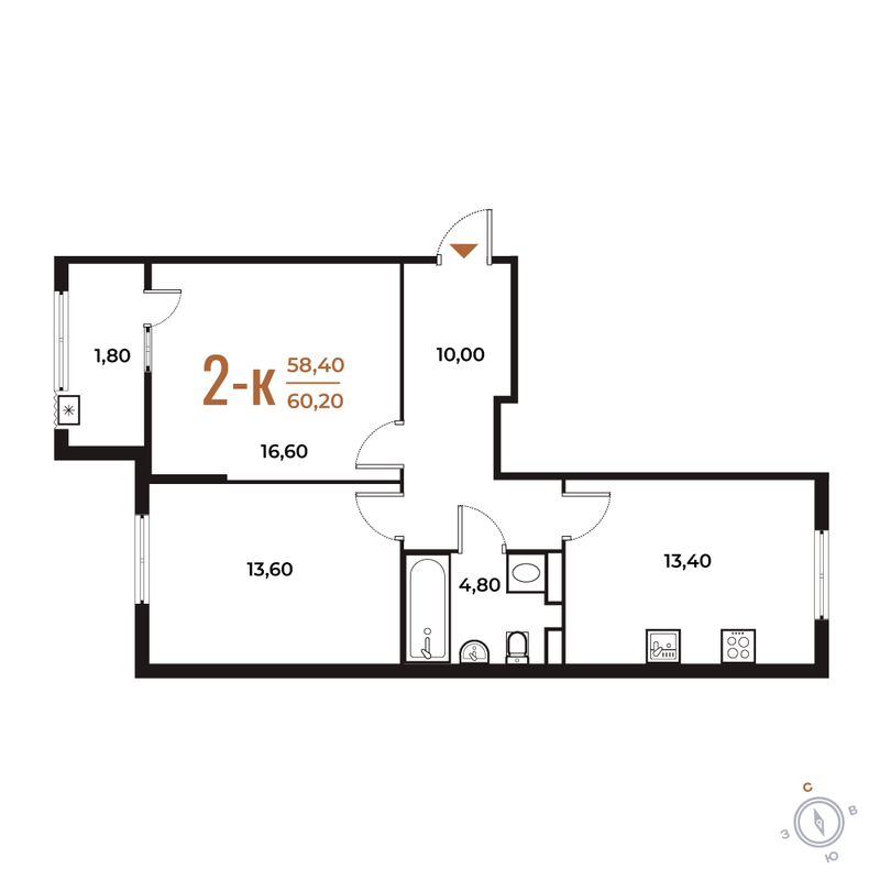 2 ккв 60,2 м²
