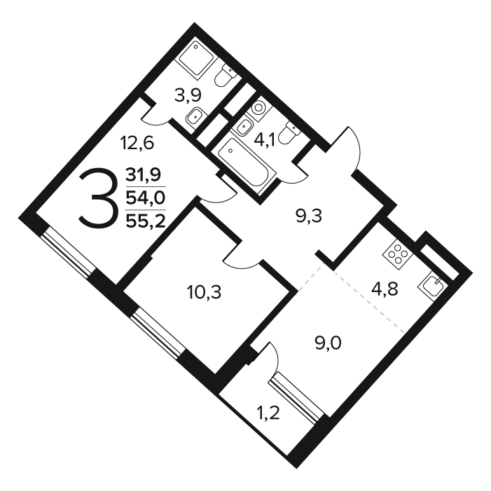 2 ккв 55,2 м²