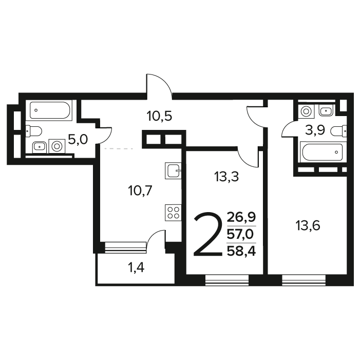 2 ккв 58,4 м²